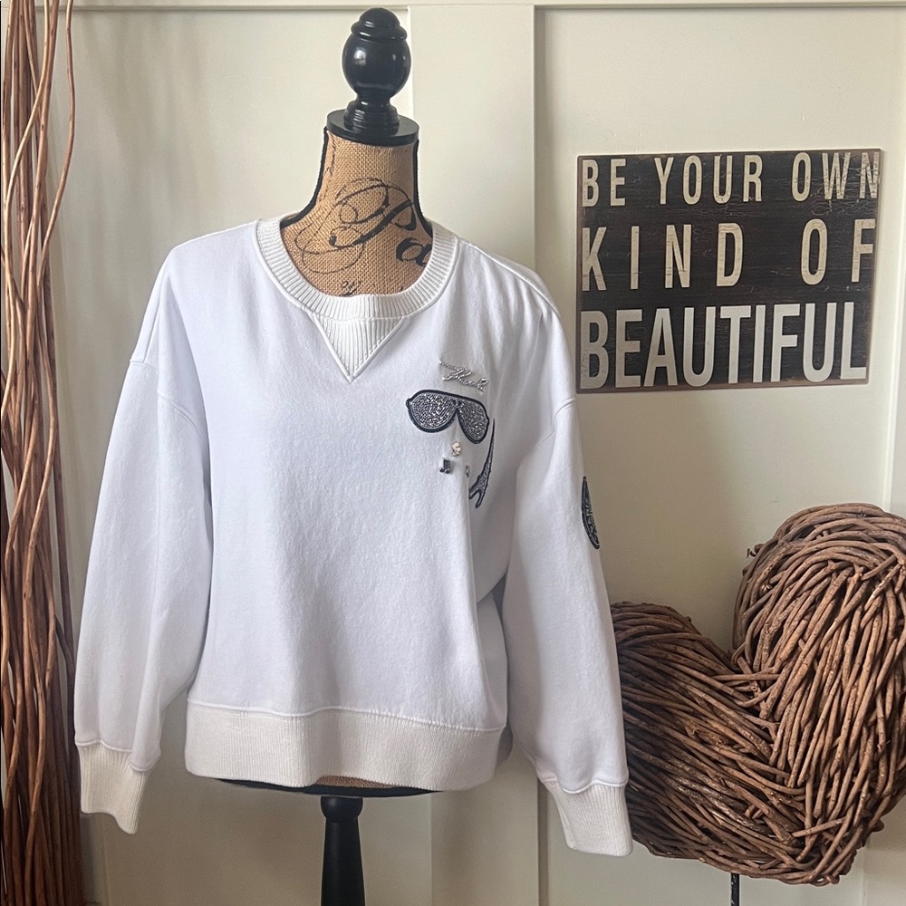 Karl Lagerfeld White Graphic Crew Neck Sweatshirt